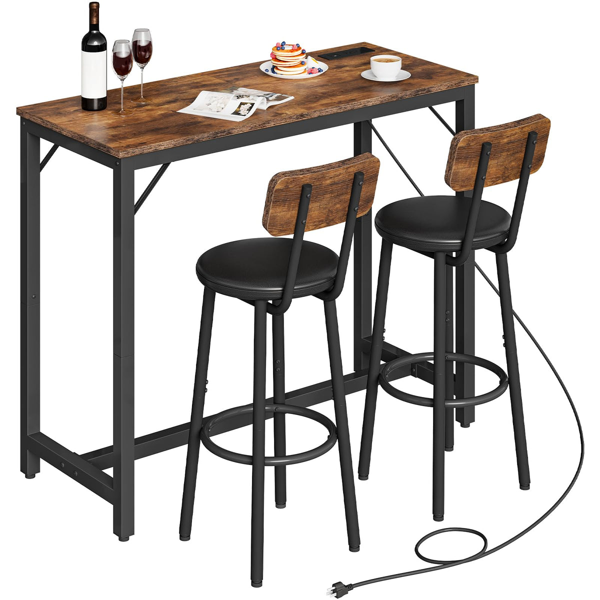 Bar Table Set with Charging Station