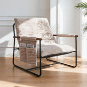 Corduroy Accent Chair with Wood Armrests