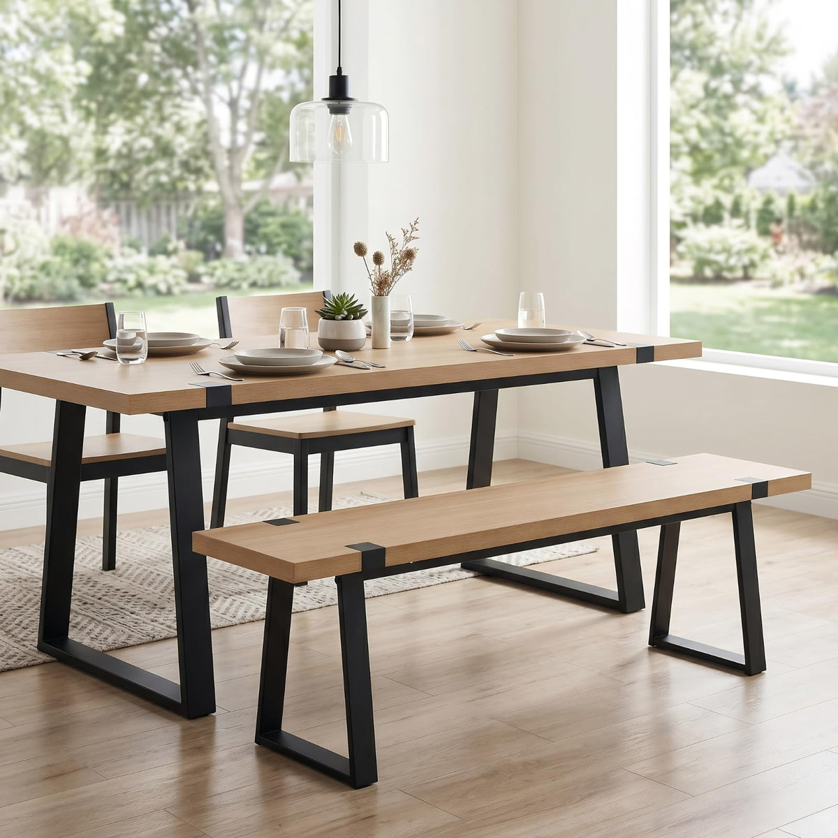 Natural Wood Slatted Bench