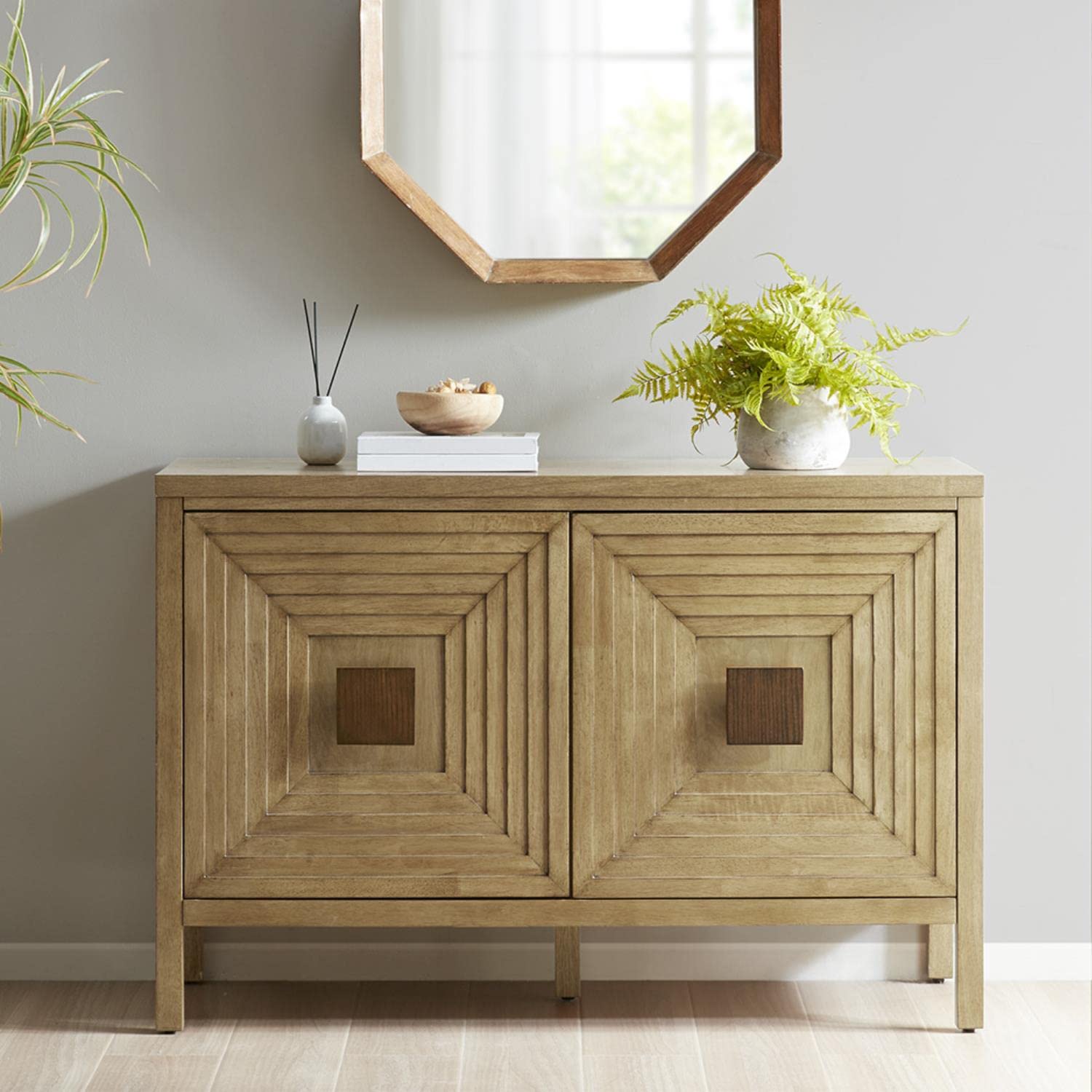 Geometric Accent Storage Cabinet with Adjustable Shelves
