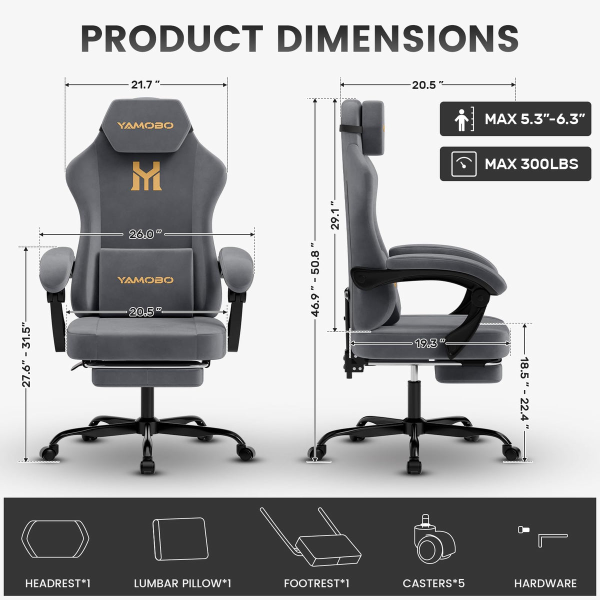 Grey Massage Gaming Chair with Footrest