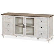 58" Farmhouse TV Stand with Glass Doors & Adjustable Shelf