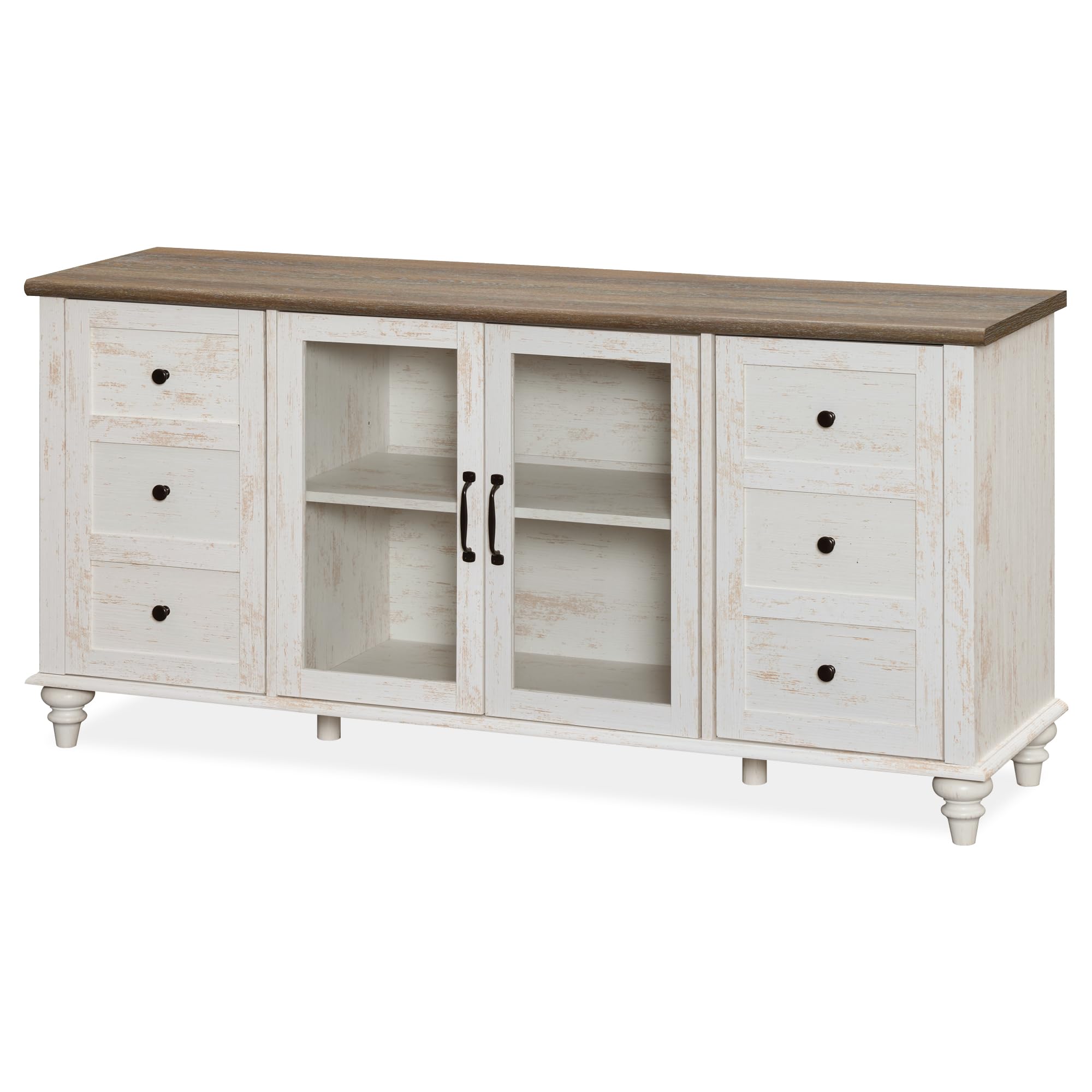 58" Farmhouse TV Stand with Glass Doors & Adjustable Shelf