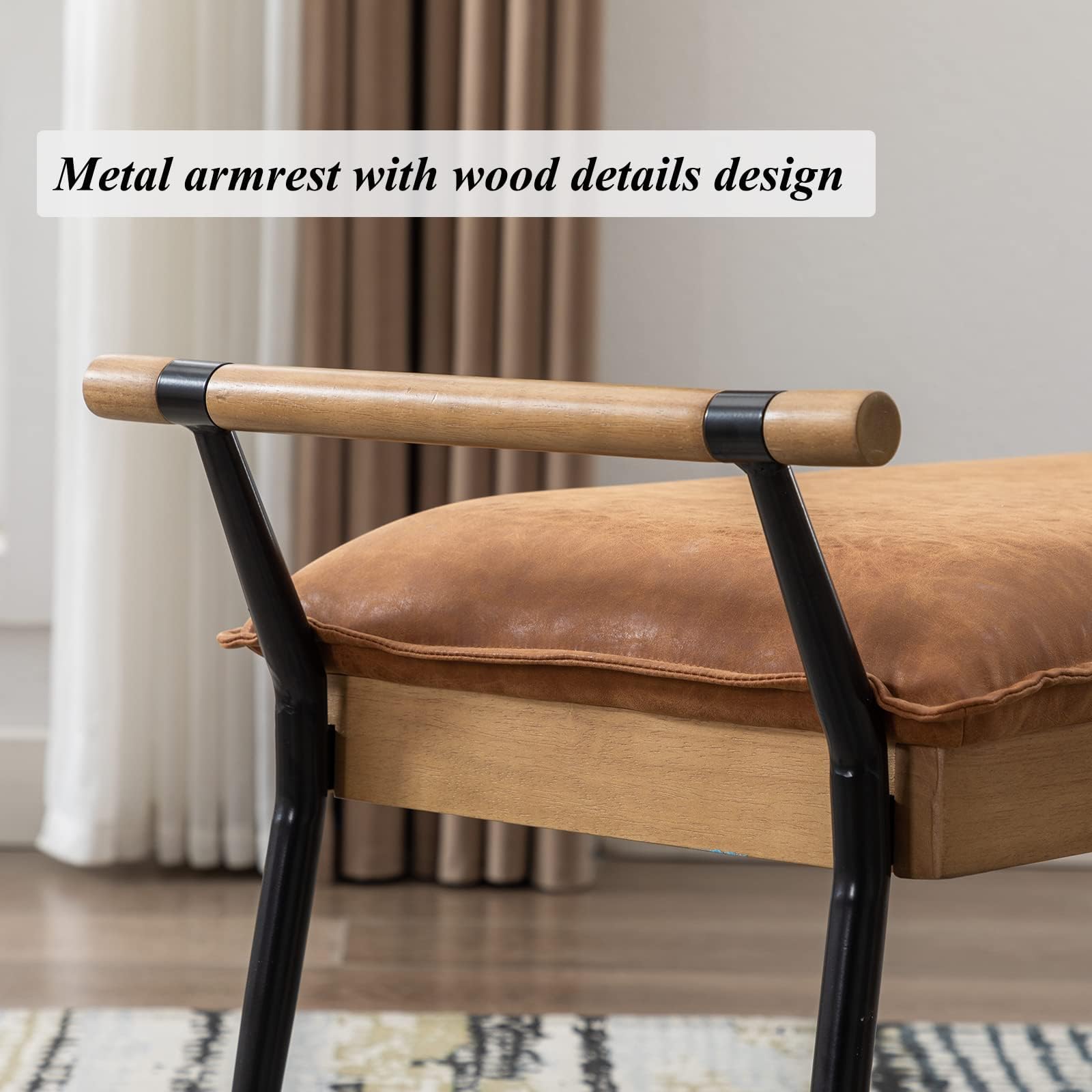 Upholstered Ottoman Bench with Arms & Metal Legs