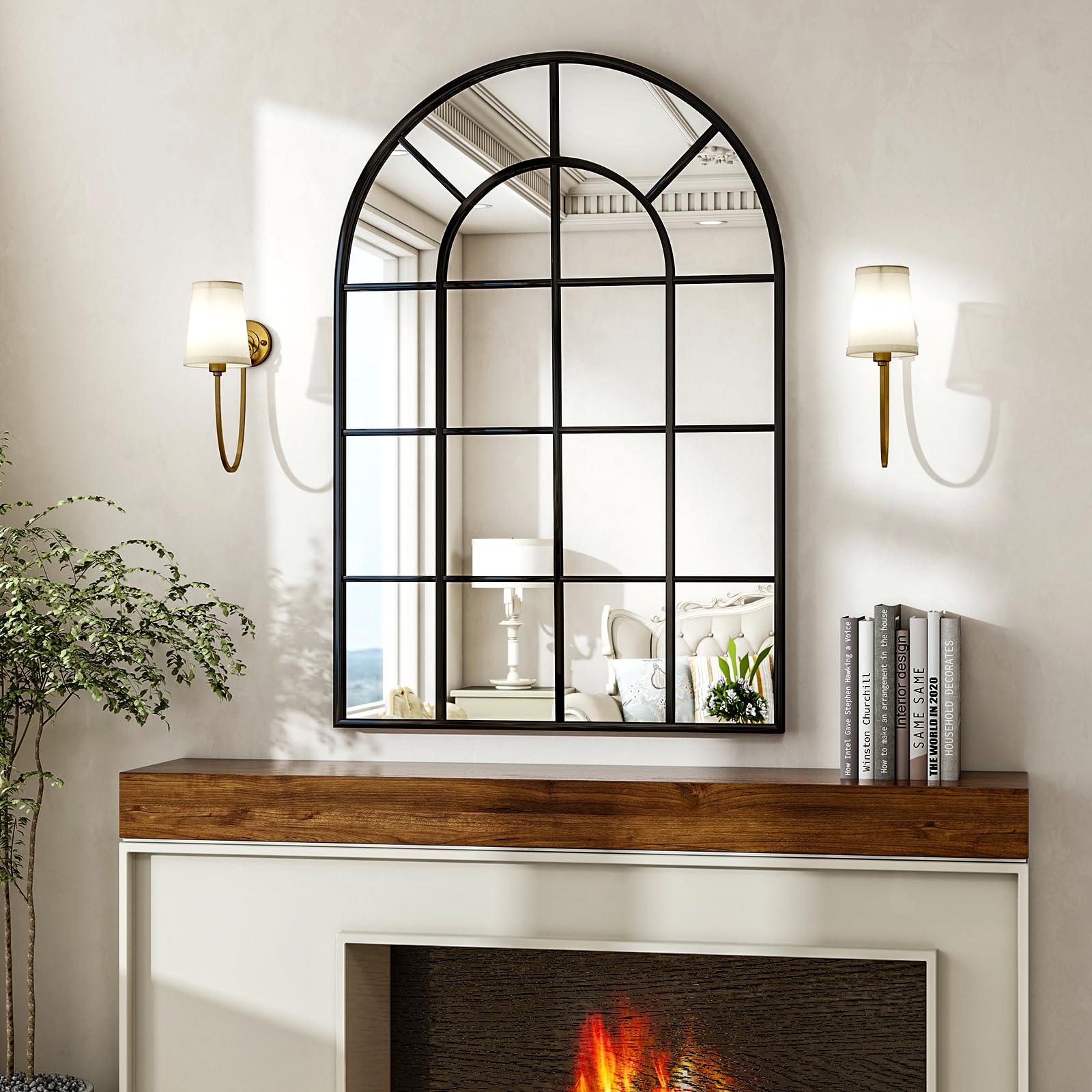 Arched Grid Wall Mirror with Metal Frame