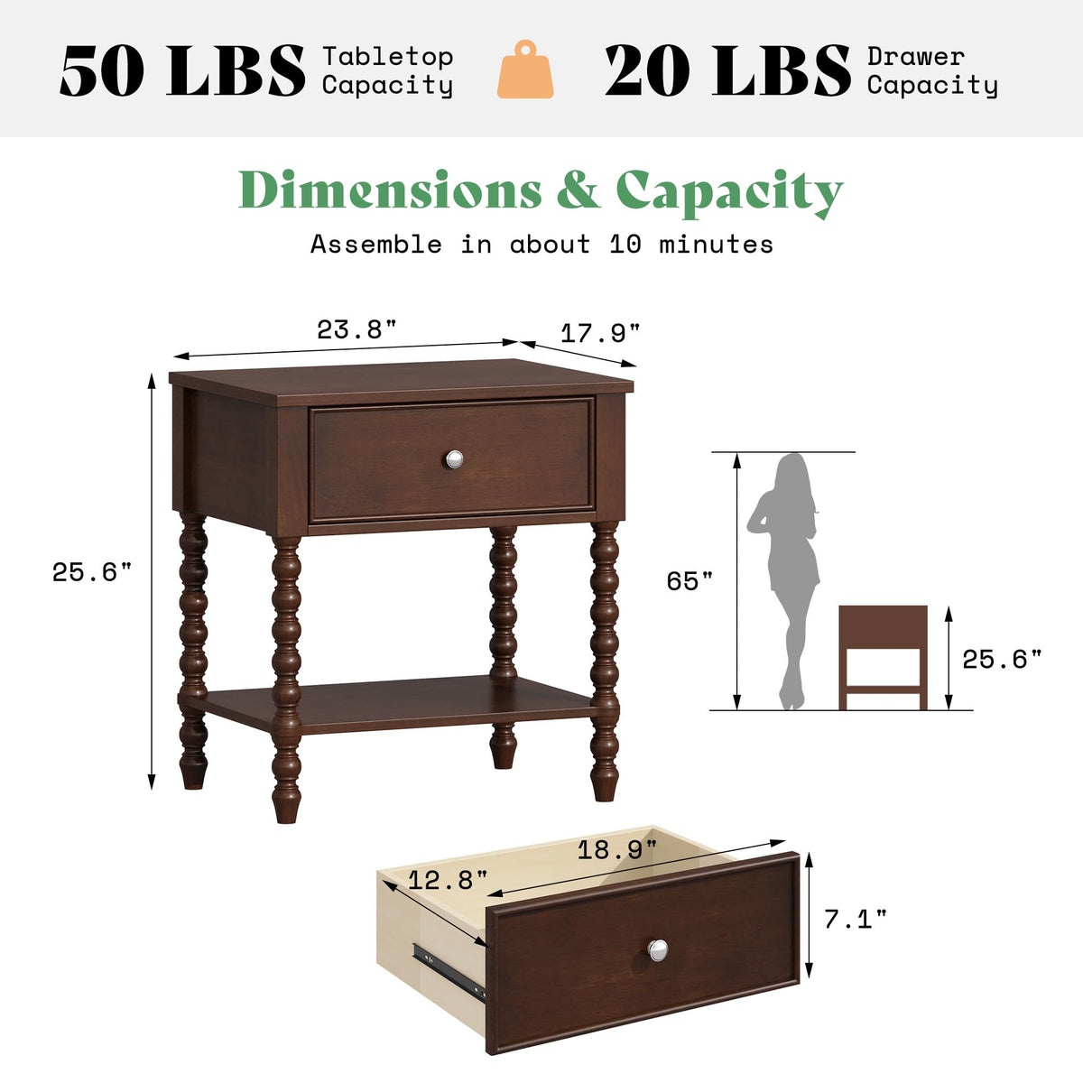 Solid Wood Spindle Nightstands, Set of 2