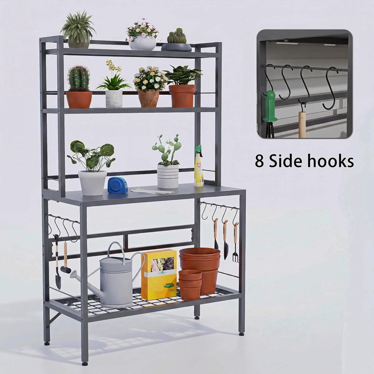 FUXJUM Outdoor Potting Bench Table with Storage, 4-Tier Garden Workstation