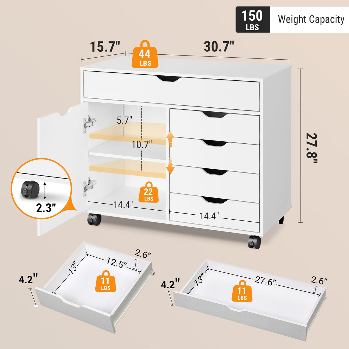 5-Drawer Rolling Storage Cabinet