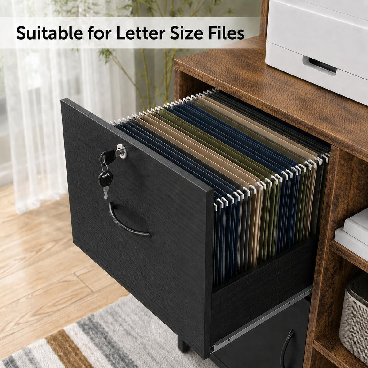 Locking File Cabinet with Bookshelf