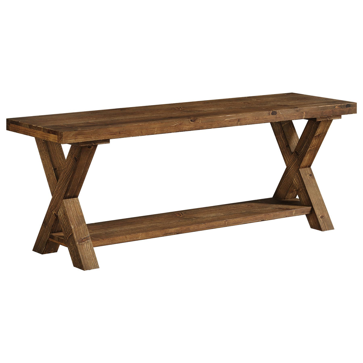 TRIBEWOOD 43.3" Solid Wood Bench, Farmhouse Wooden Entryway Bench with Storage Shelf, X-Shaped Leg Design, Entry Way Shoe Benches Seat for Hallway, Kitchen, Bedroom, Living Room