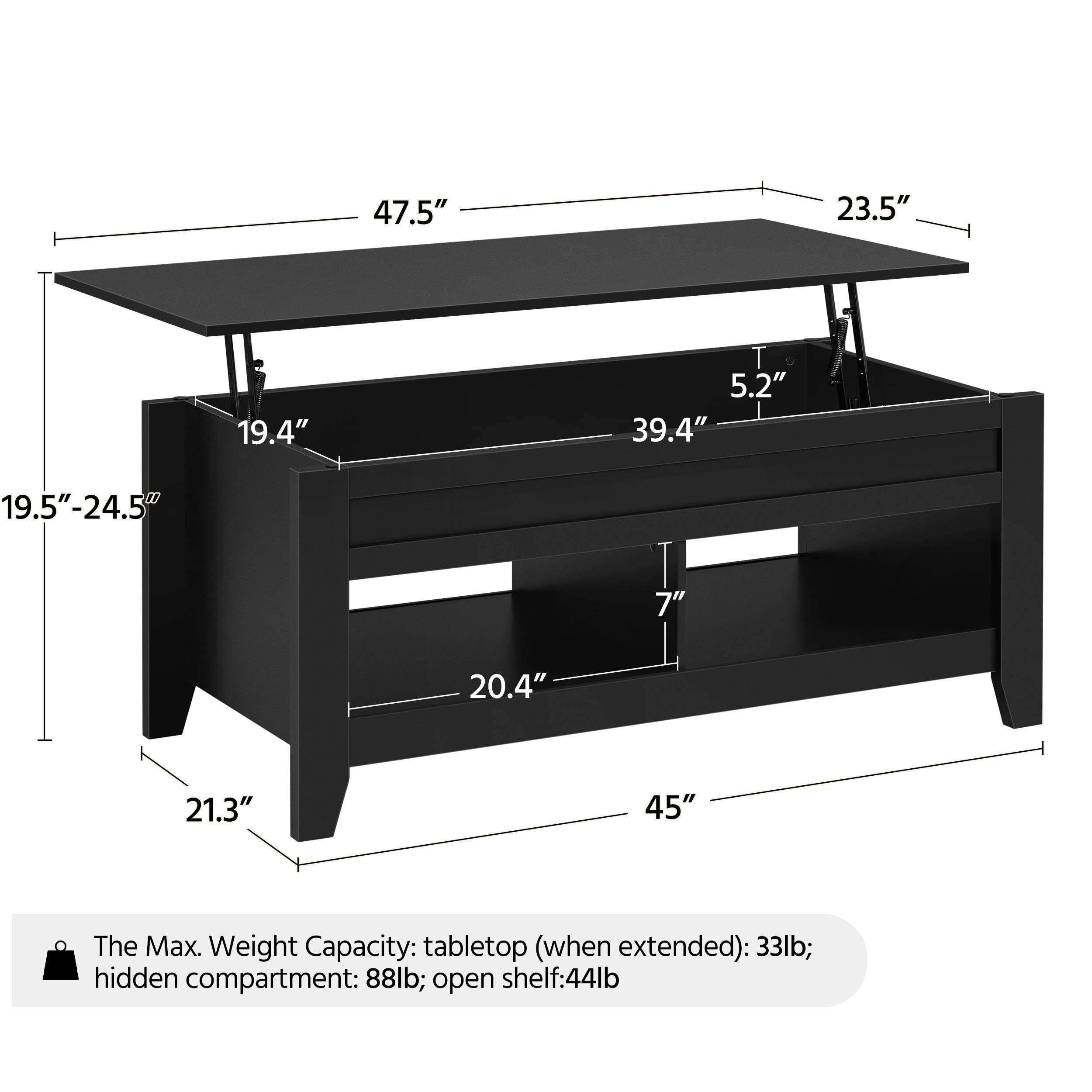 Yaheetech 47.5in Coffee Tables and 2PCS Side Tables Set, Lift Top Coffee Table with Storage and 3 Tier End Table with Storage Shelf for Living Room Black
