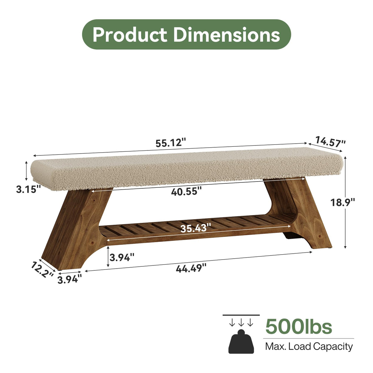 Upholstered Solid Wood Storage Bench