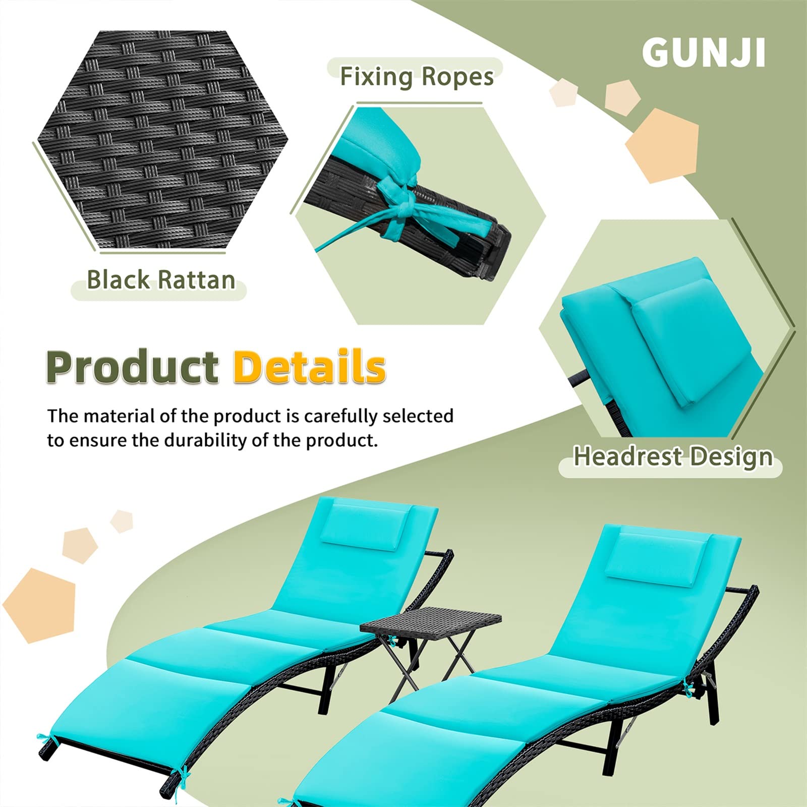 Outdoor Reclining Chaise Lounge Set with Side Table