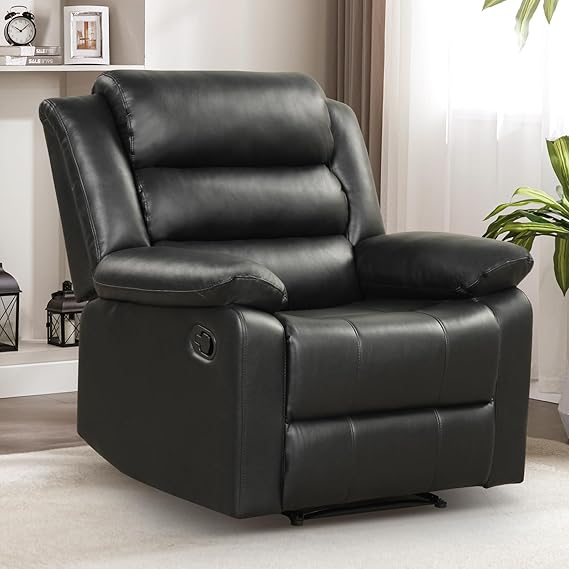 Manual Recliner Chair – PU Leather, Overstuffed