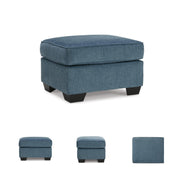 Blue Crosshatched Accent Ottoman