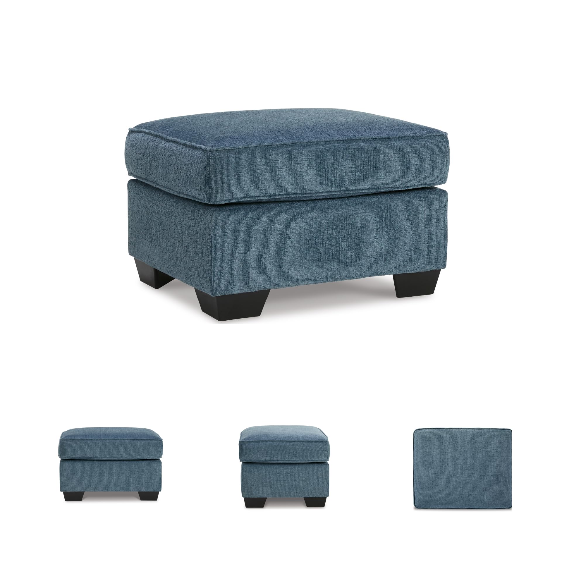 Signature Design by Ashley Cashton Contemporary Accent Ottoman with Faux Wood Finished Exposed Feet, Foam Cushion, Crosshatched Upholstery, 30" by 24", Blue