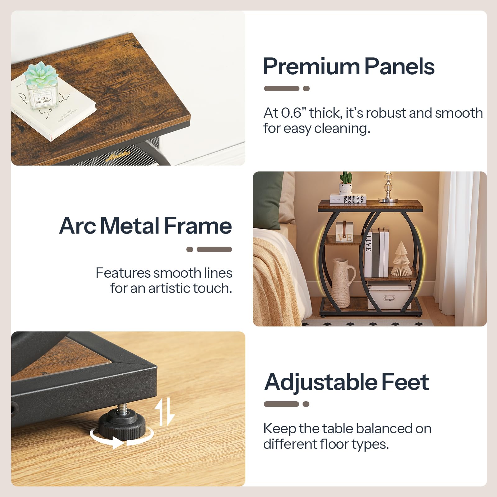 Industrial 4-Tier End Table with Storage Shelves