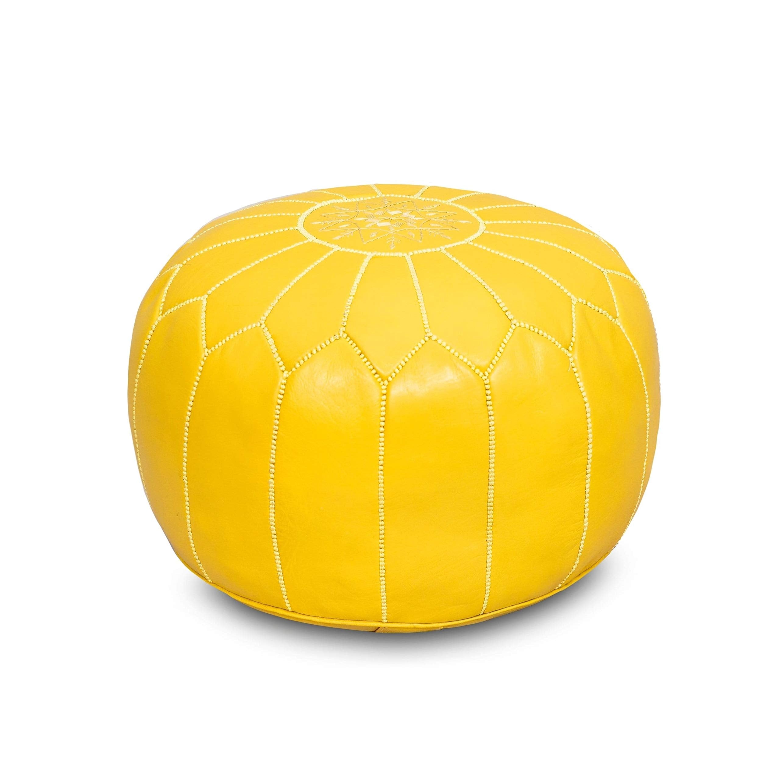 Stuffed Handmade Genuine Leather Moroccan Pouf, Ottoman (Tan)