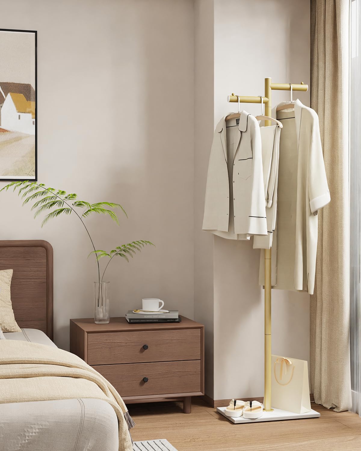 ENUMAIL Modern Garment Rack,Z-Shaped Coat Stand with Rock Base,68.9in,Gold
