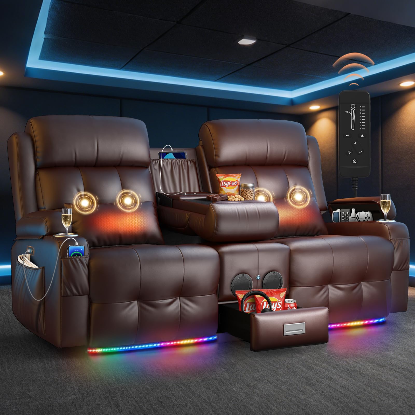 Power Reclining Loveseat with Console & Home Theater Seating