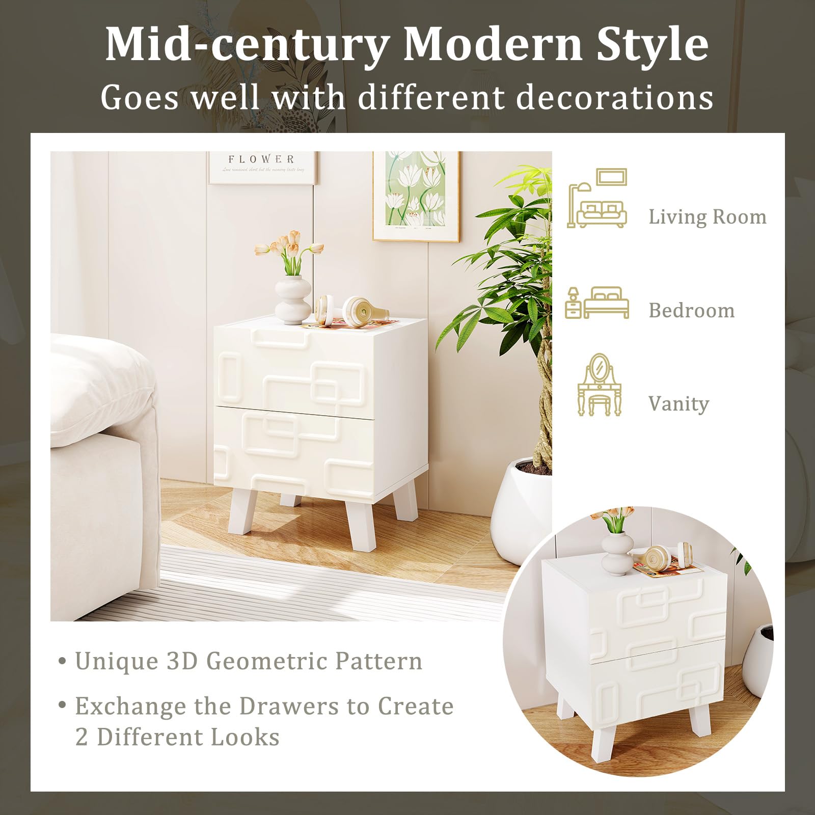 Modern Nightstand with 3D Geometric Drawers