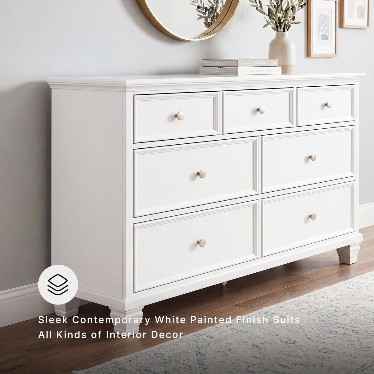Signature Design by Ashley Fortman White 7-Drawer Wide Dresser for Bedroom