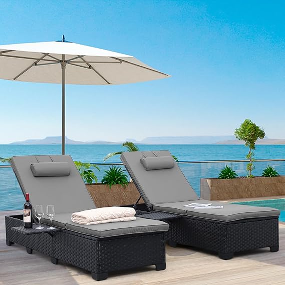 Outdoor Wicker Chaise Lounge Set of 2