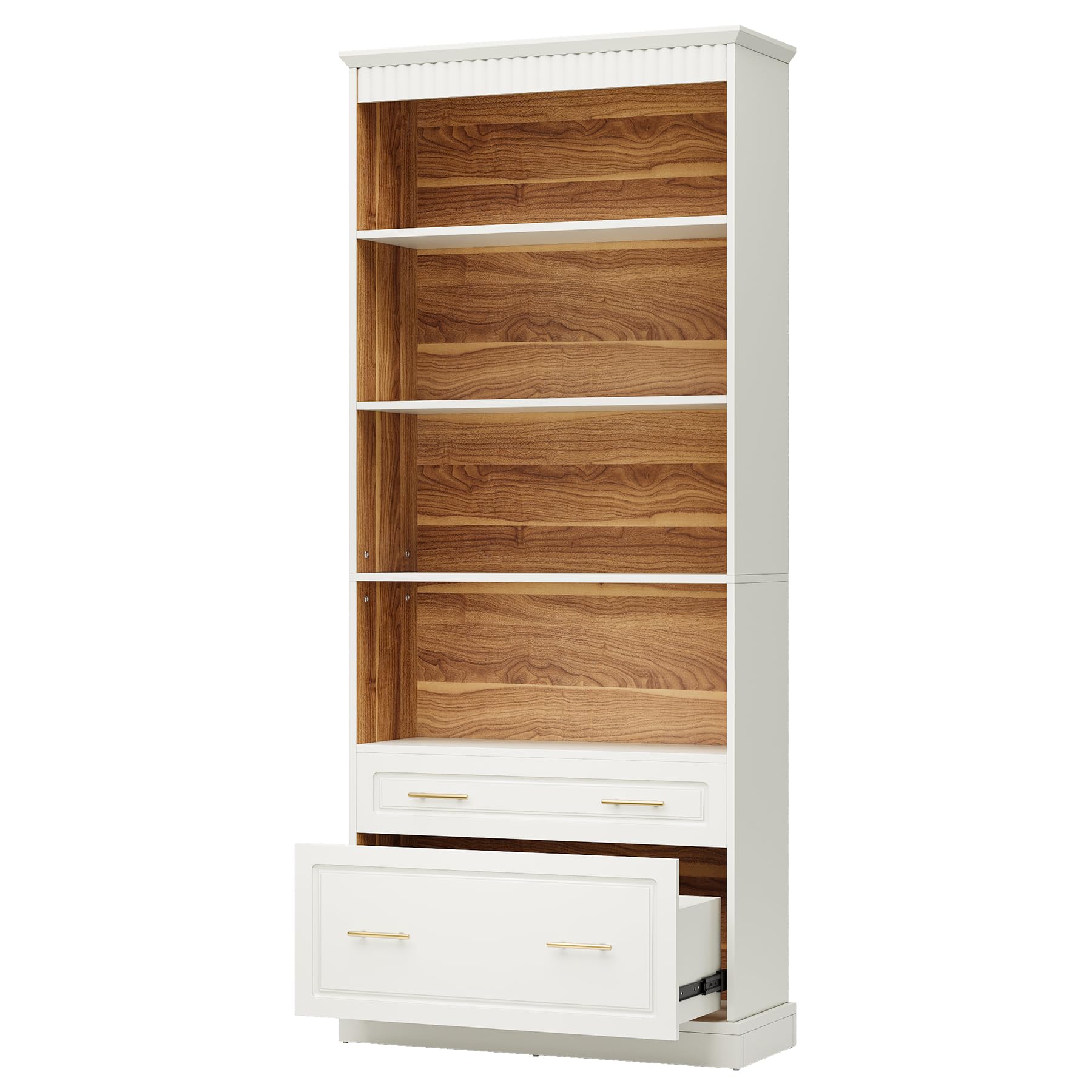 Tribesigns 5-Shelf Bookcase with File Cabinet Drawer, 72" Tall Bookshelf, Modern Free-Standing Wood Bookcase, Large Open Display Storage Book Shelf for Living Room (1, White)