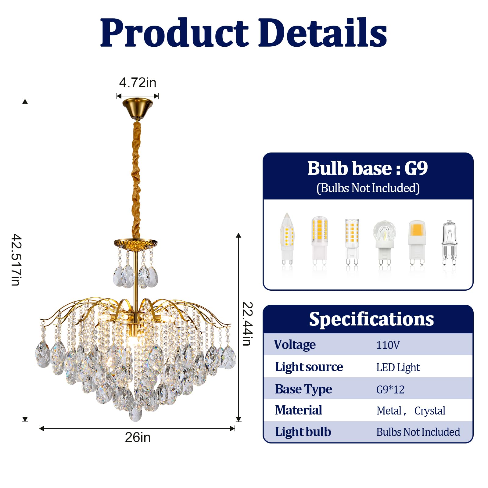 KKQiYuloom 12-Light Modern Gold Pendant Chandelier Crystal Middle Century Dining Room Raindrop Lighting Ceiling Light Fixture Lamp for Bath Room Bed Room Living Room Required D26inxH22.4in