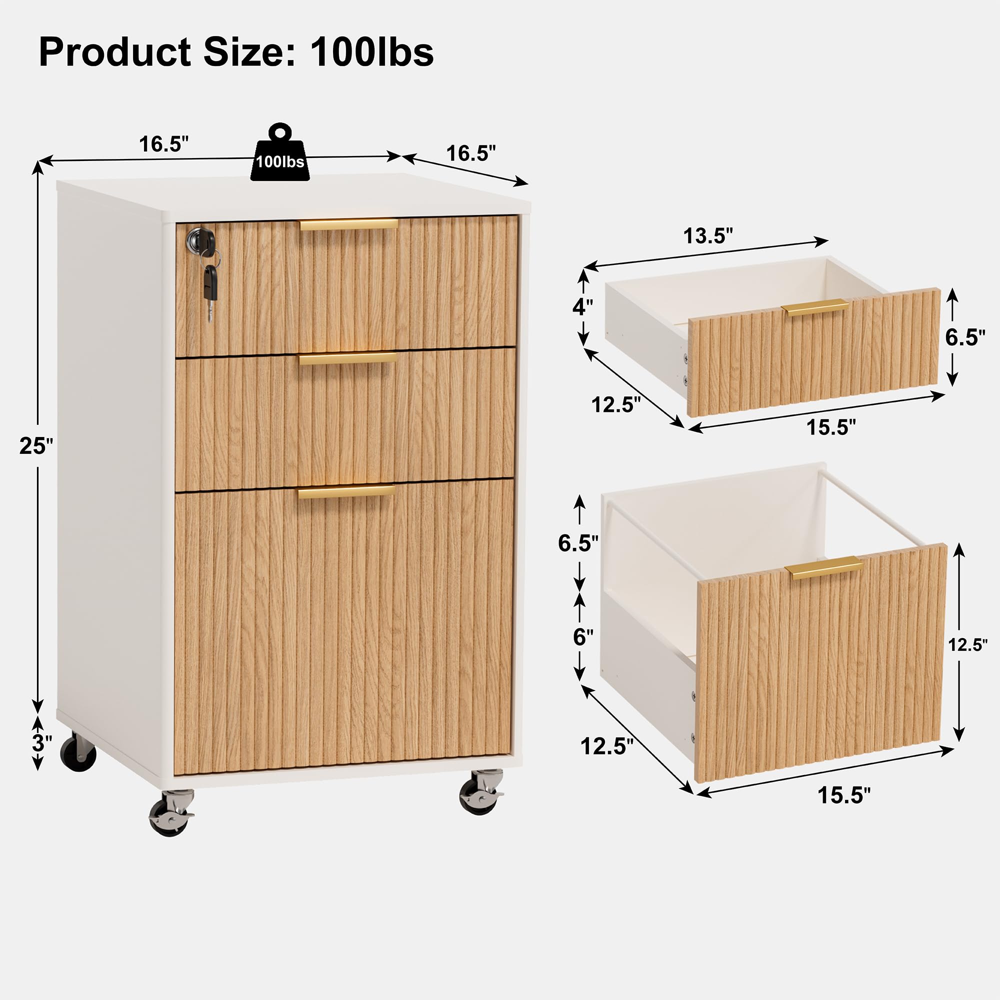 3-Drawer Locking Mobile File Cabinet