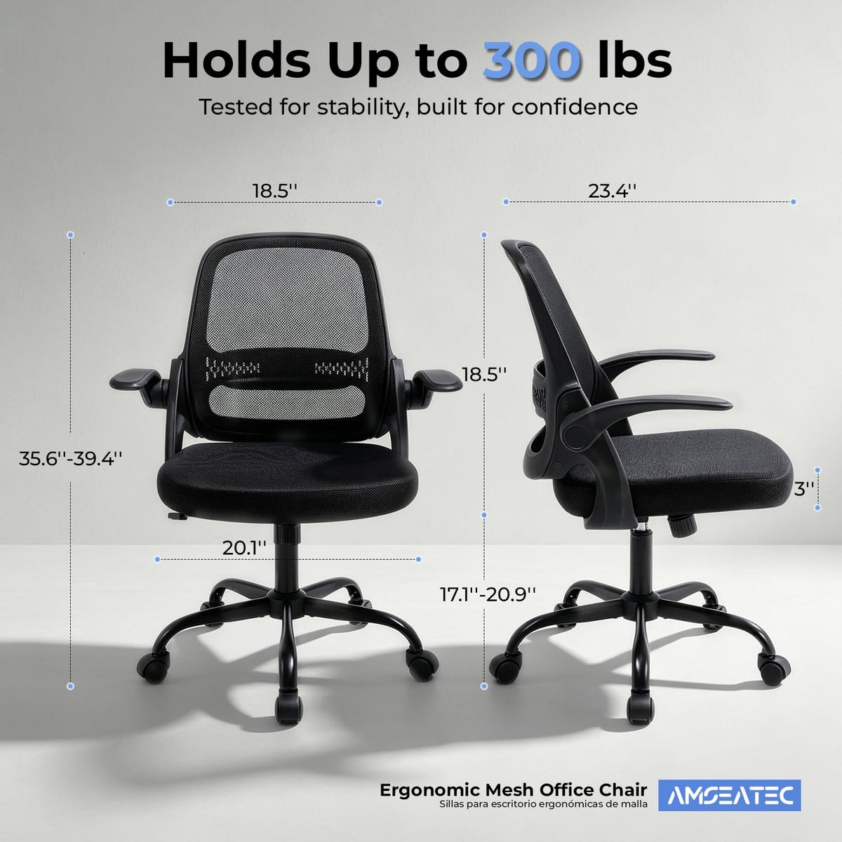Amseatec Mesh Office Chair, Ergonomic Home Office Chair with Flip-Up Arms