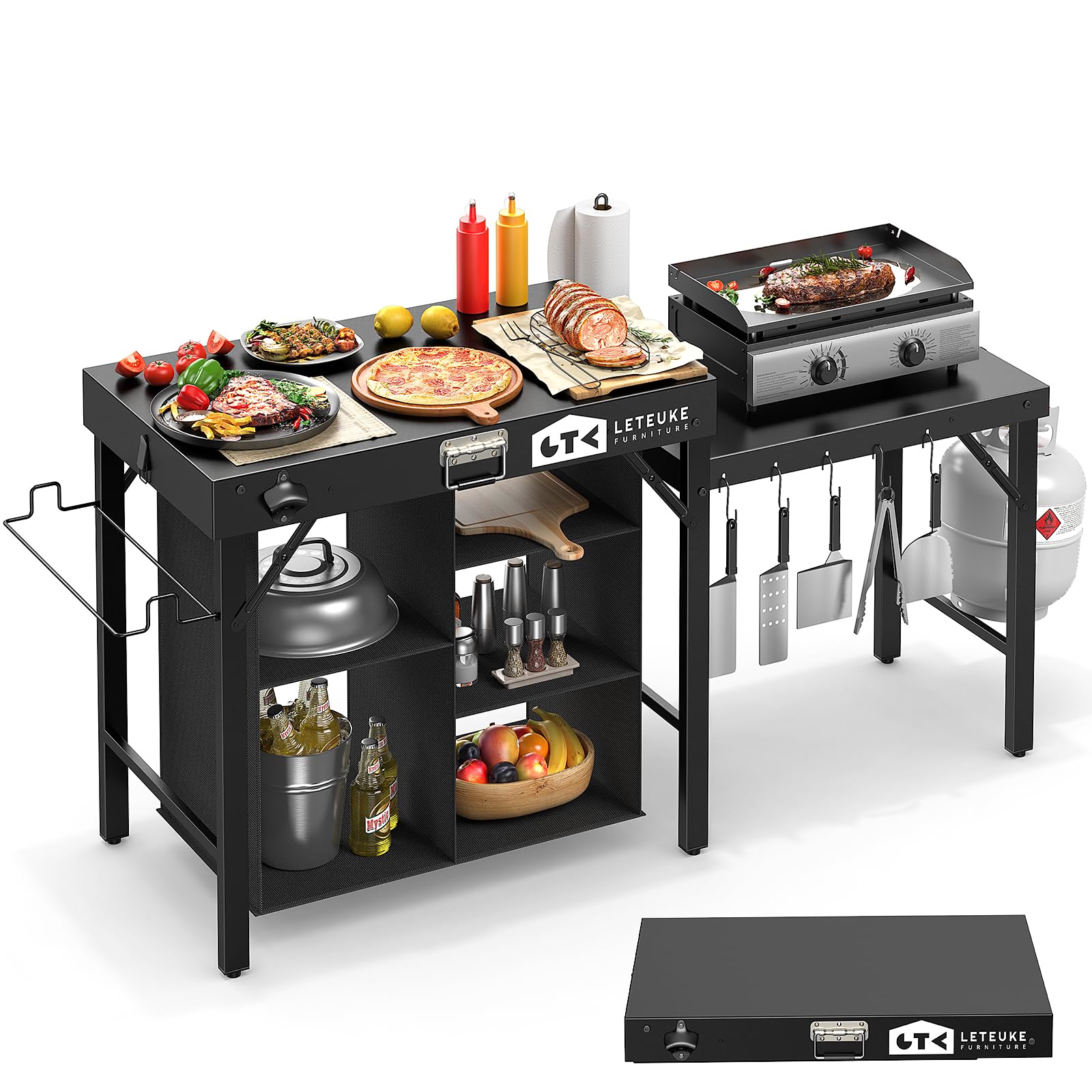 Portable Foldable Grill Table with Storage
