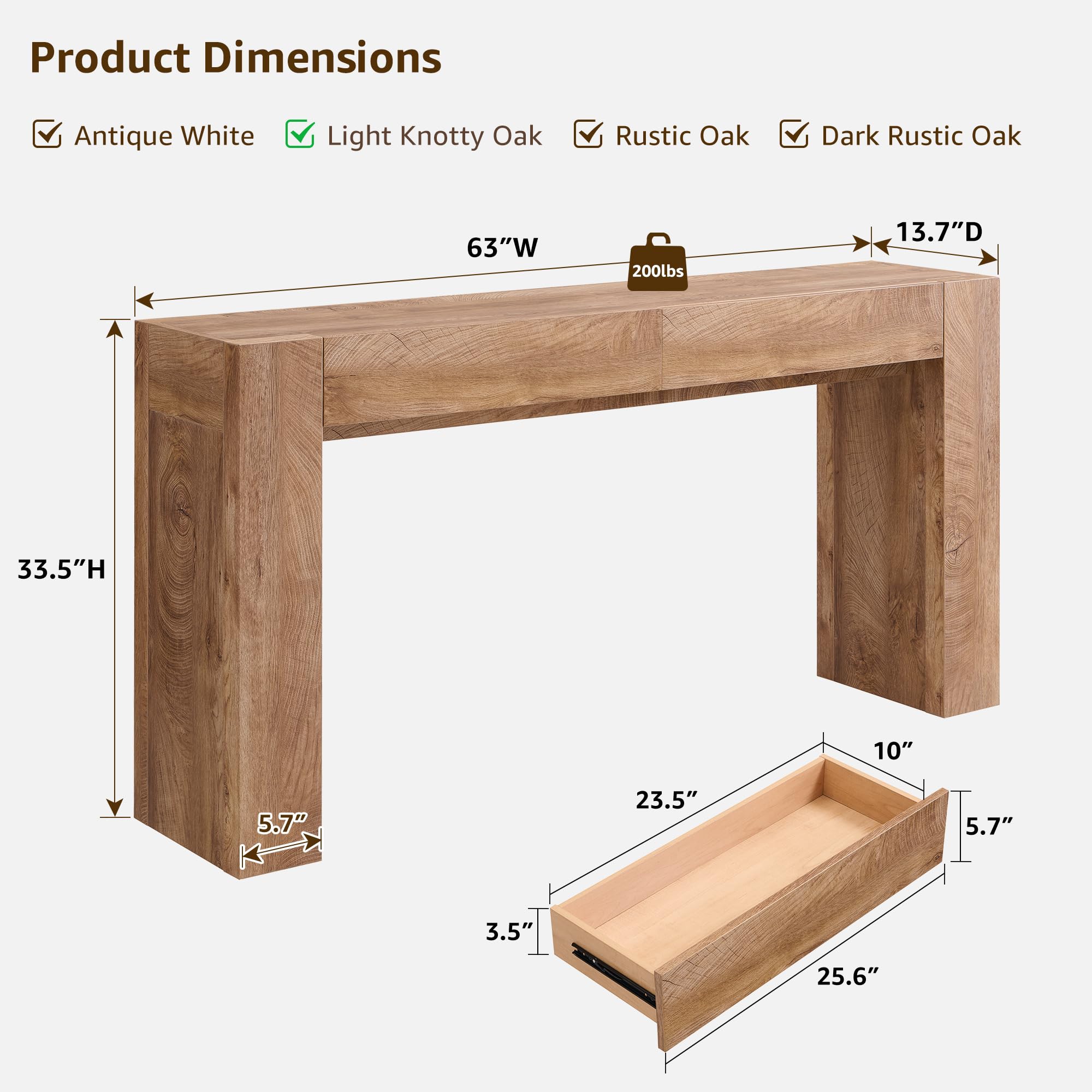 63" Entryway Console Table with Drawers