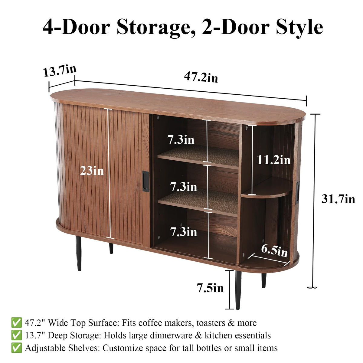 48" Fluted Sideboard Buffet Cabinet with Sliding Door
