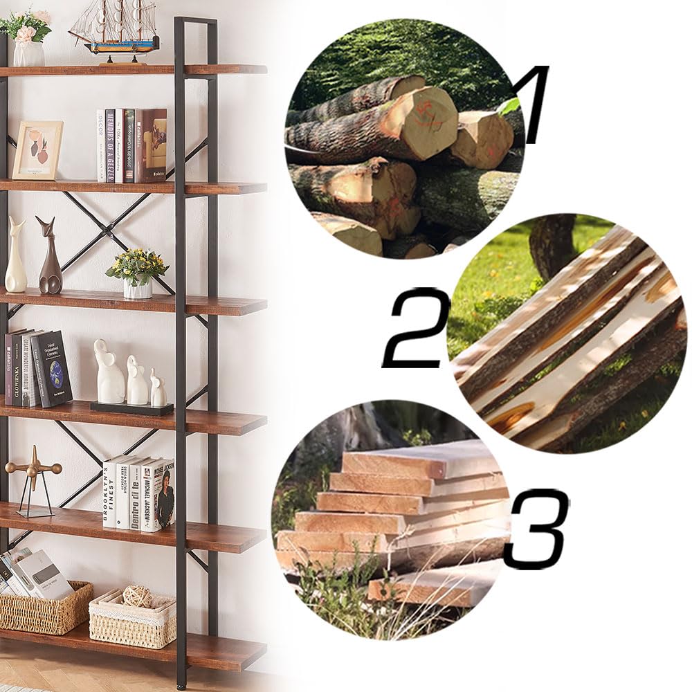 6-Tier Solid Wood Bookshelf