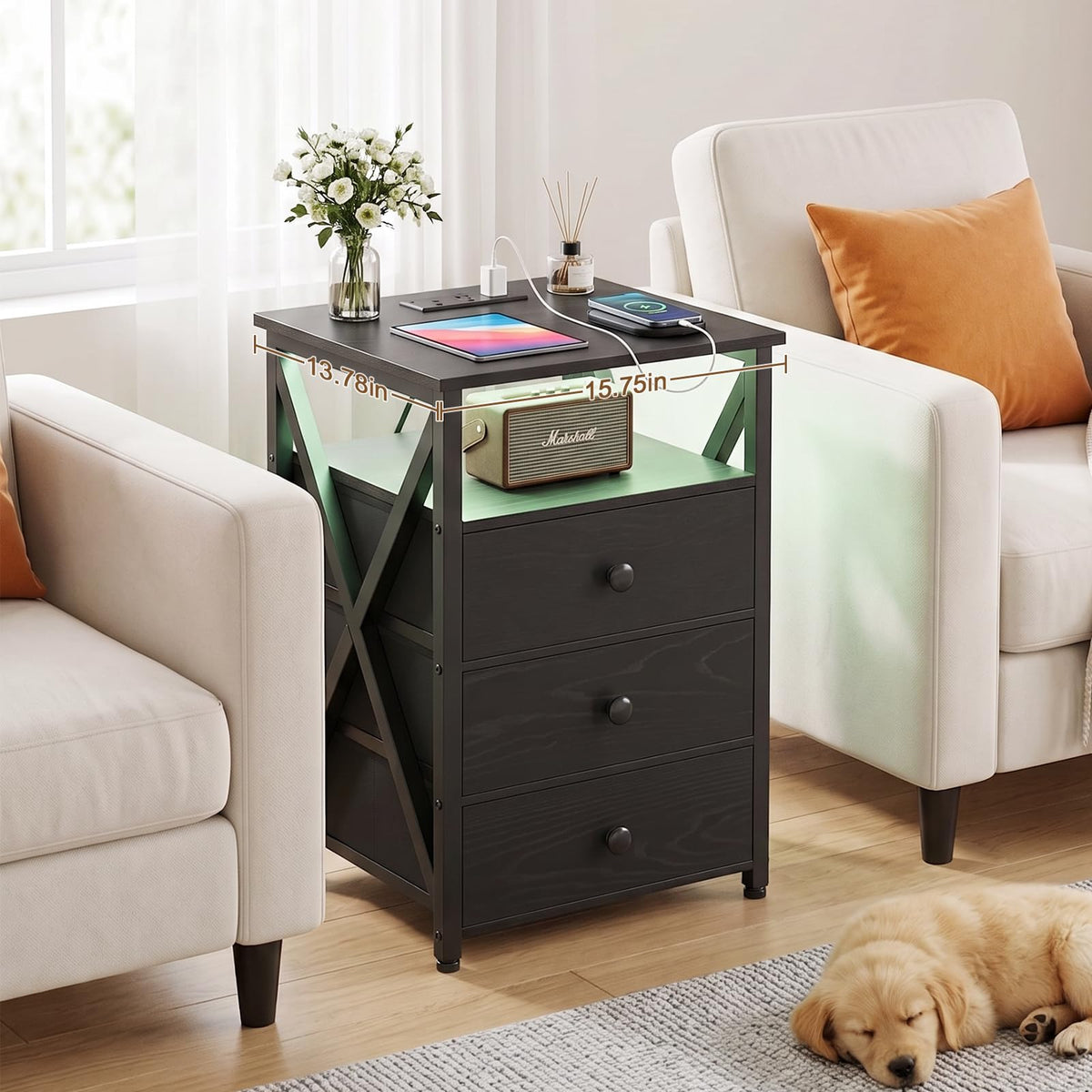LED Nightstands with Charging Station, Set of 2