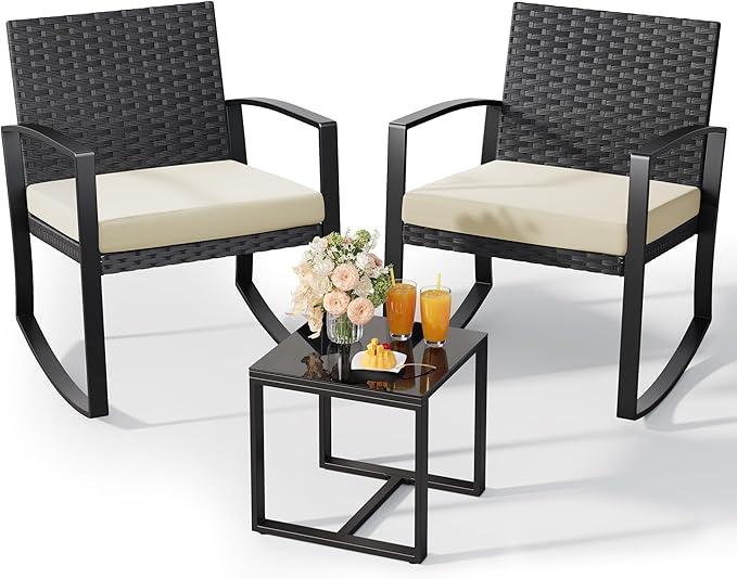 3-Piece Rattan Patio Bistro Set with Coffee Table