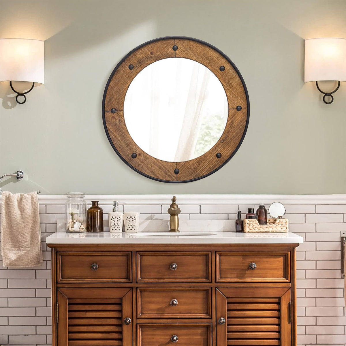 Round Wood Wall Mirror