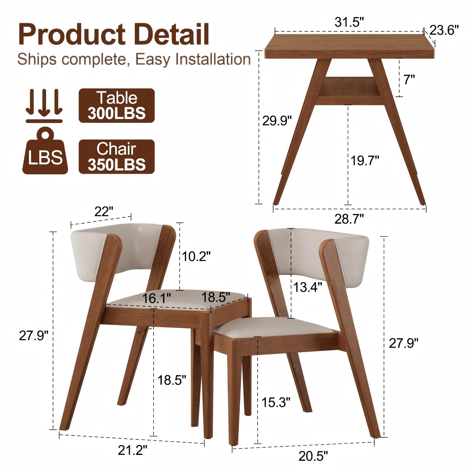 Solid Wood Outdoor Dining Table Set with Upholstered Chairs, 3-Piece
