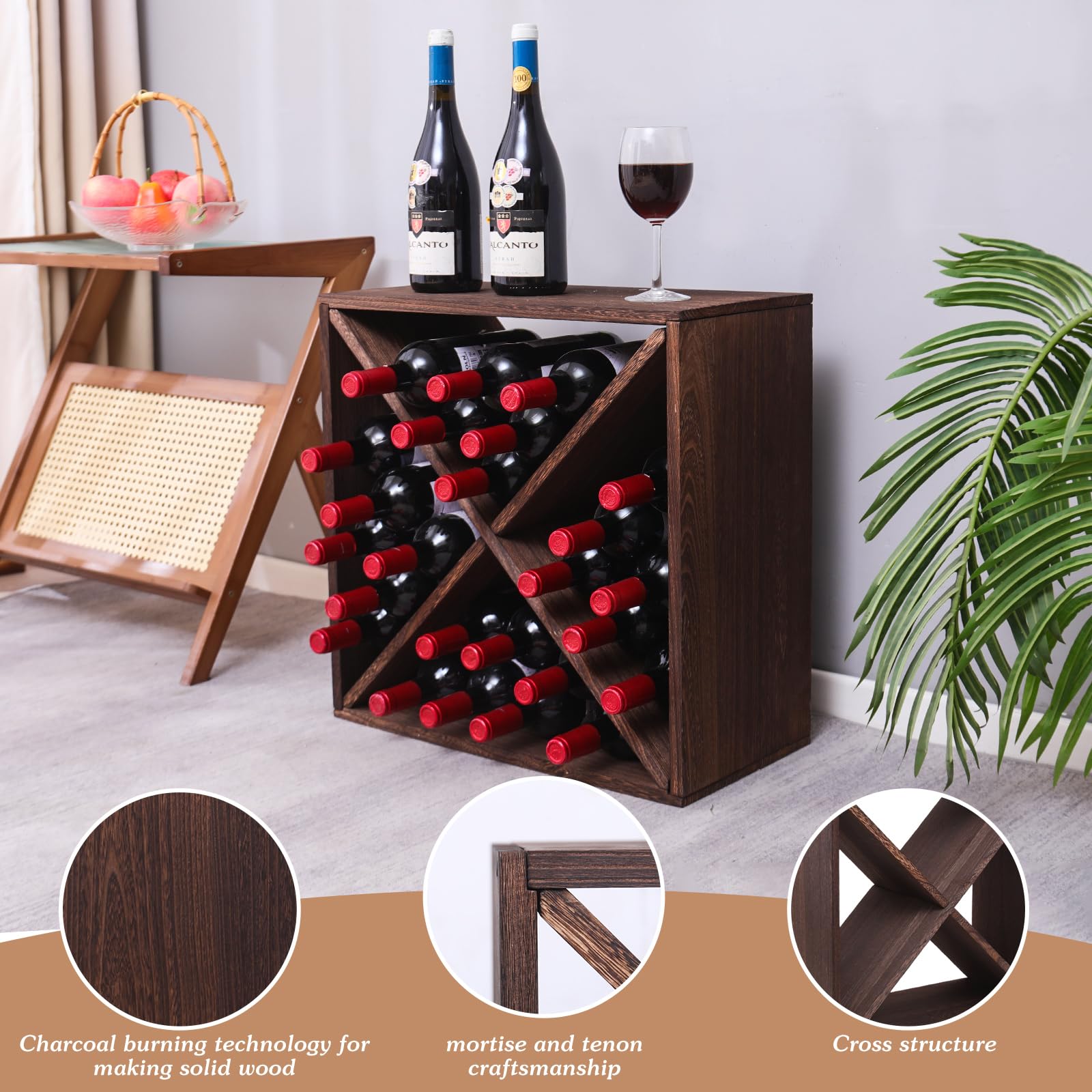 fcxagy Wine Rack Countertop Wine Storage Wine Rack freestanding Floor 24 Bottle Wine Holder，for Home Kitchen countertops (24 Bottles)