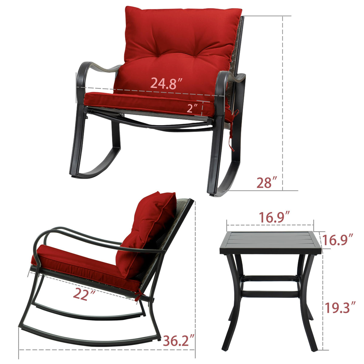 Kozyard 3 Piece Outdoor Rocking Chairs Patio Bistro Set