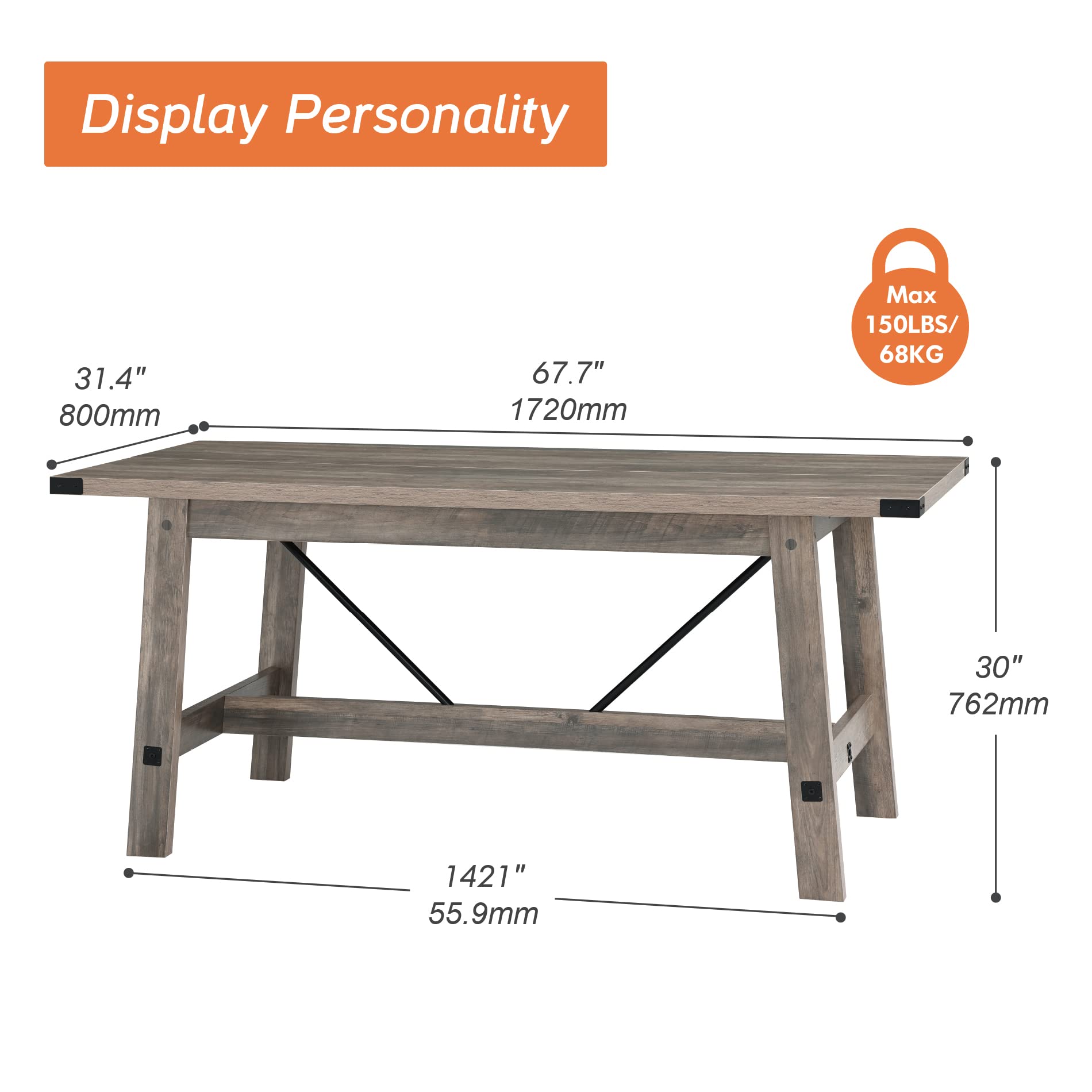 WAMPAT Set of 2 Farmhouse Dining Tables for 8-12 Persons with Heavy Duty Wooden Legs, 135.4 Inch Rectangular Modern Wood Kitchen Table for Dining Room & Living Room, Rustic Grey