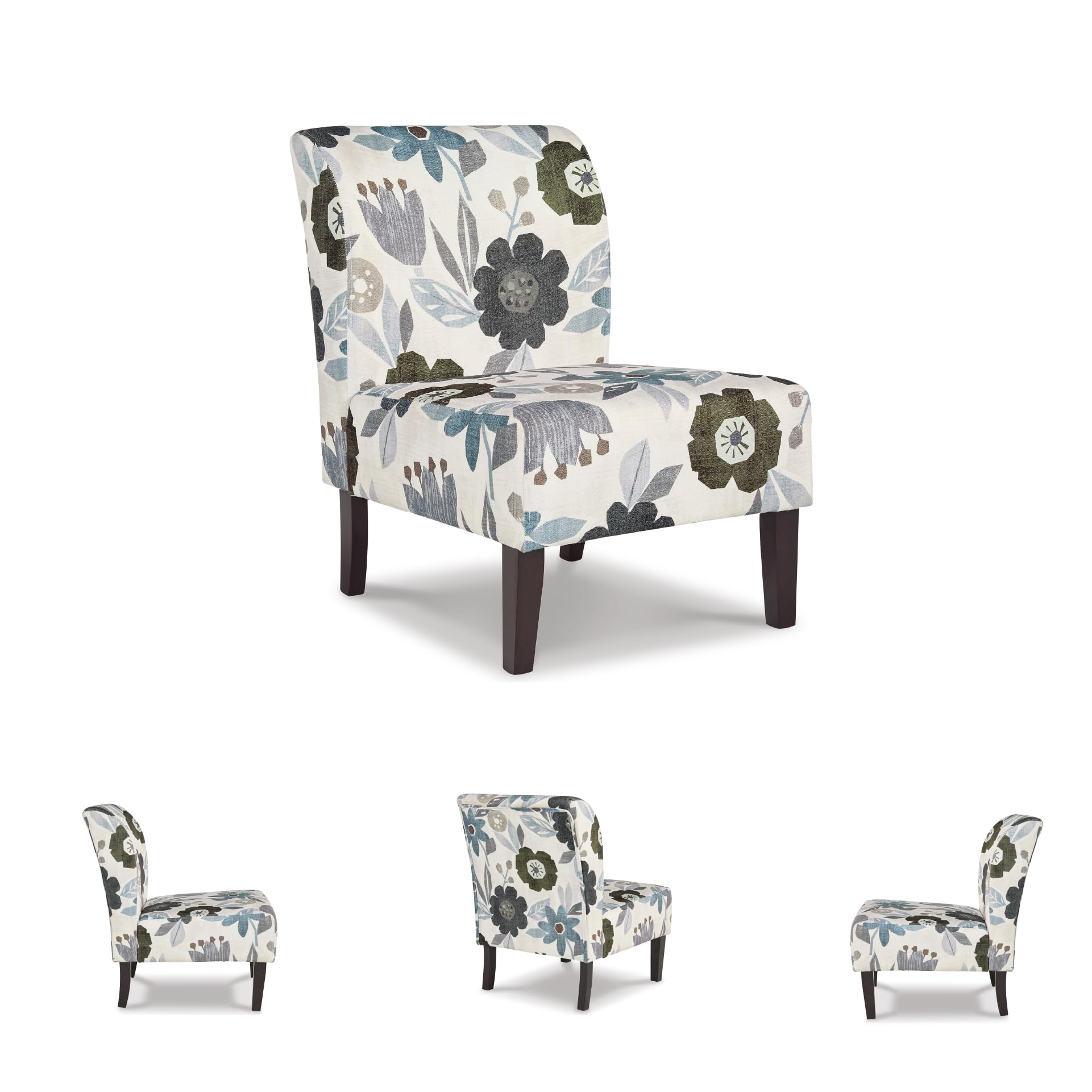 Floral Armless Accent Chair – White, Blue & Gray