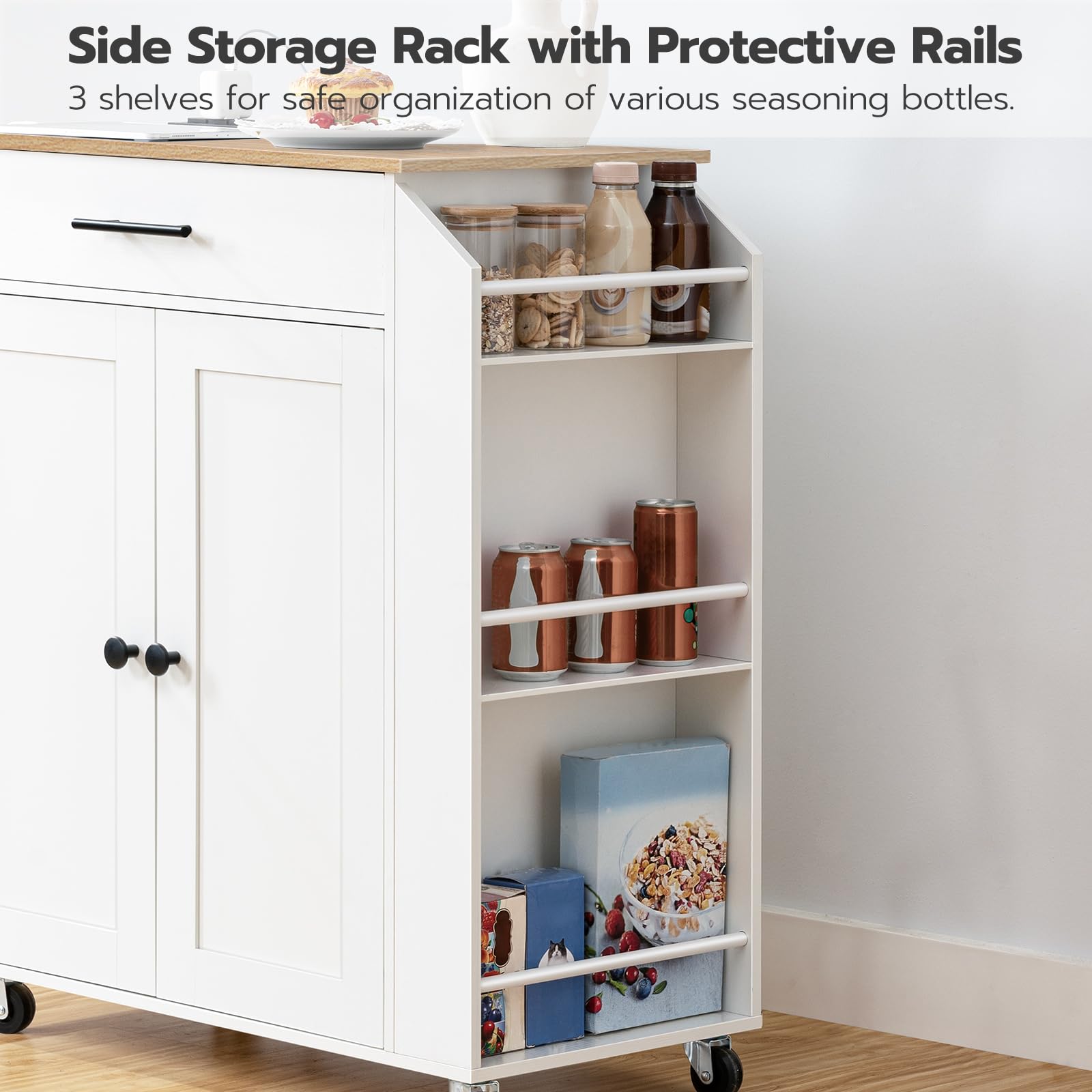 Rolling Kitchen Island Cart with Power Outlet