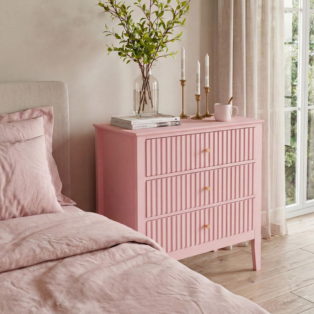 Fluted Nightstand with Charging Station