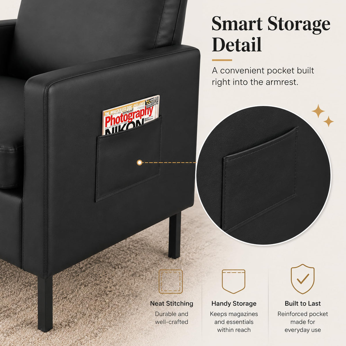 Black Faux Leather Accent Chairs Set of 2 with Arms, Waiting Room, Modern