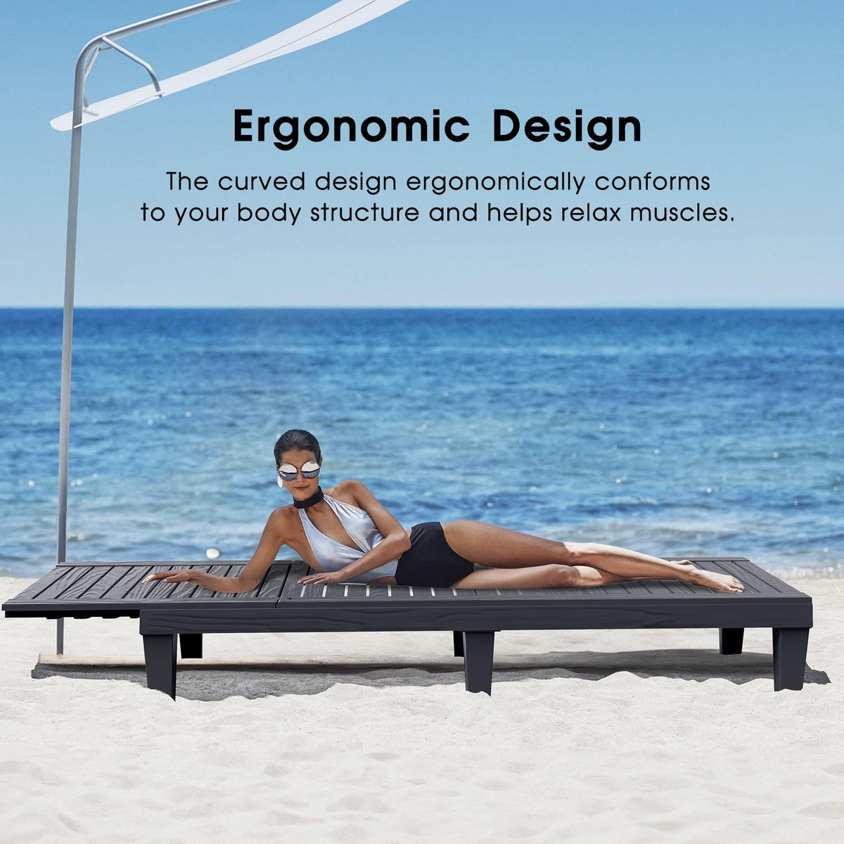 EasyUp Chaise Lounge Chair Outdoor, Resin Lounge Chair with 5-Position Backrest, UV - Resistant, Waterproof for Pool, Beach & Patio (2, Black)