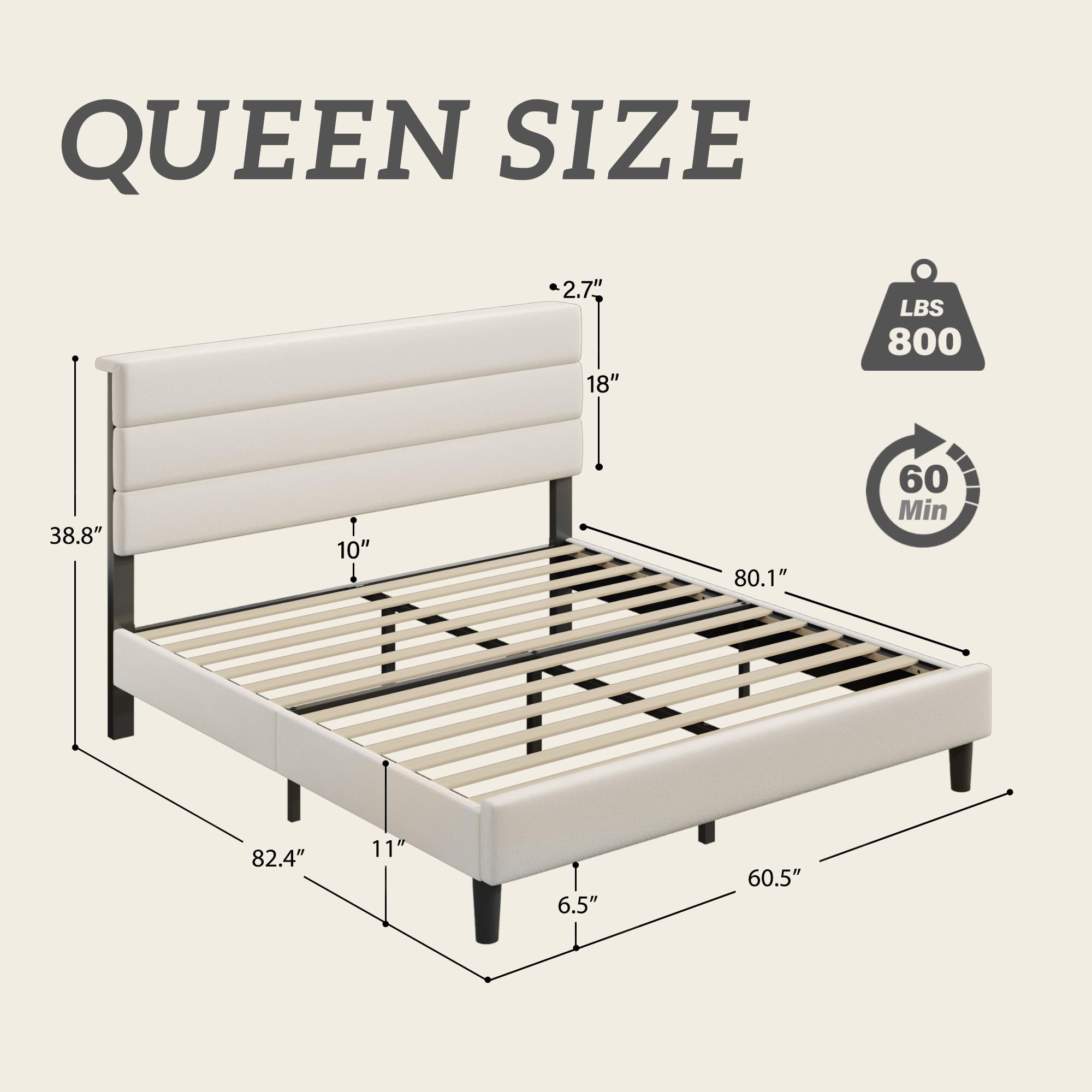 Velvet Upholstered Platform Bed Frame with 3-Panel Headboard