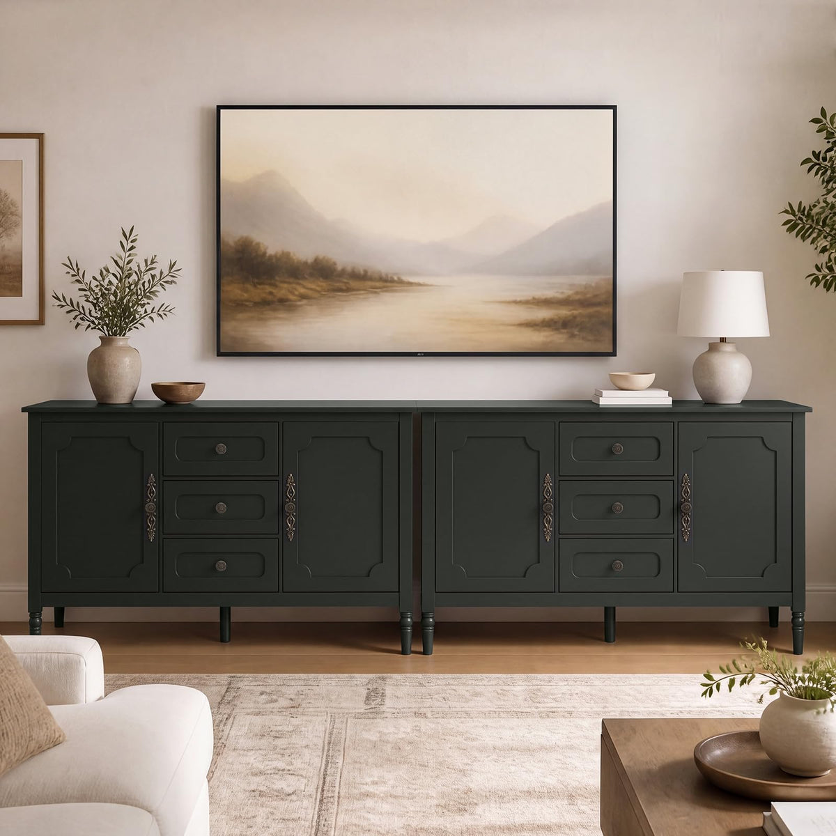 SILKYDRY Buffet Cabinet, 47" Vintage Sideboard w/Adjustable Shelves(Green)
