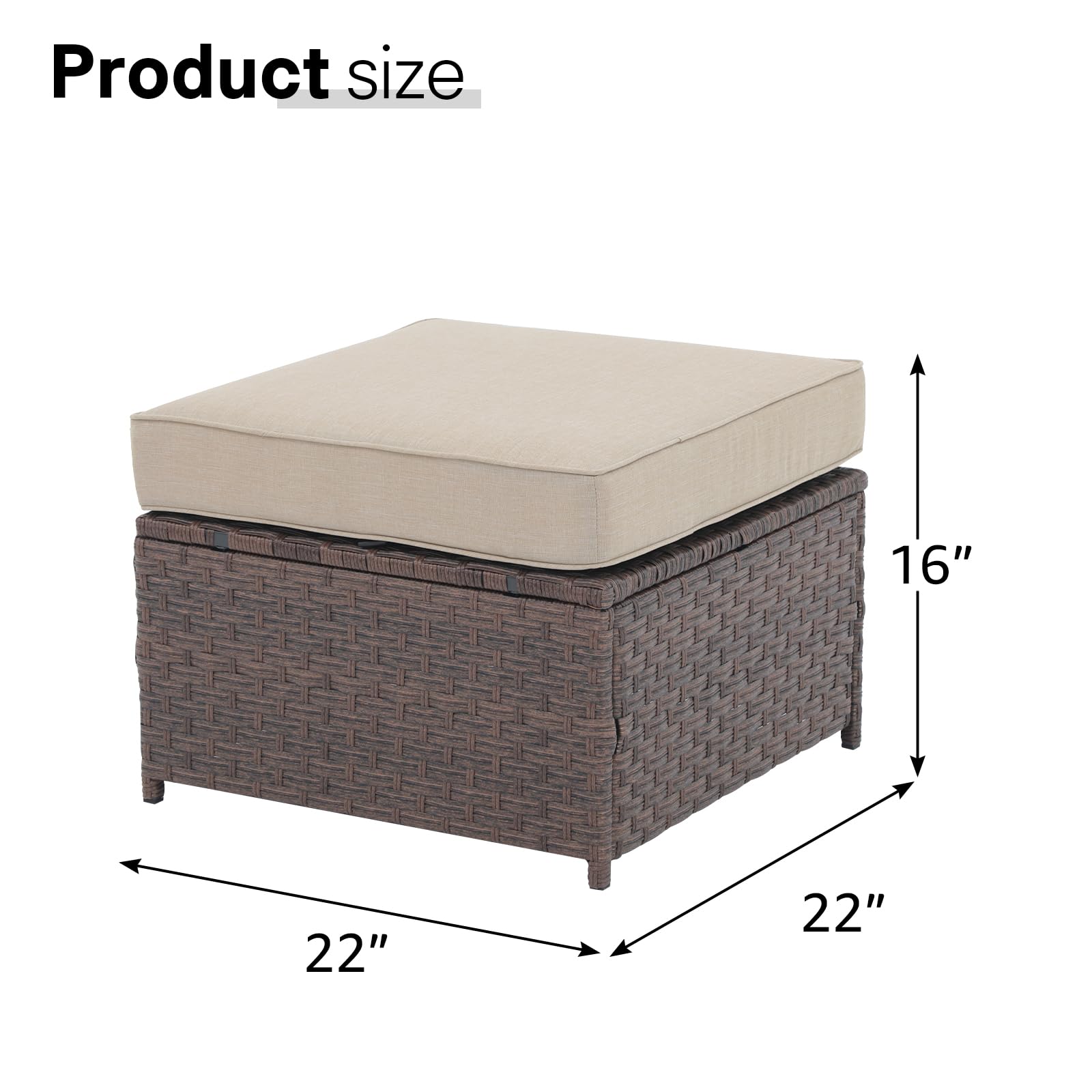 Outdoor Wicker Ottoman Set of 2 with Cushions